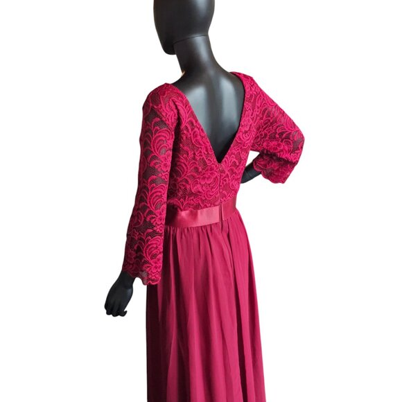Red Illusion Lace Top Chiffon Maxi Dress - Ever Pretty - Picture 8 of 13